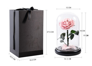 UKIQUEEN Venta al por mayor Real Touch Eternal Beauty Beast Rose Flower Recuerdo DE BODA <span class=keywords><strong>Rosas</strong></span> preservadas en cúpula de vidrio con tallo - Product Image 2