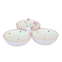 BONWILL bol en céramique 3 sections, poulet rose coq plateau de service amuse-gueule bol triple bol 3 compartiments plat latéral