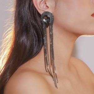 Pendientes Largos de Cristal con Baño de Oro y Pedrería, Estilo Europeo Americano, para Mujer, Ideales para Vestidos de Aniversario - Product Image 4