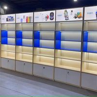 Support d'affichage numérique pour téléphone portable moderne, écologique et personnalisable, éclairage LED, étagère flottante en bois, facile à installer pour les magasins de téléphonie mobile