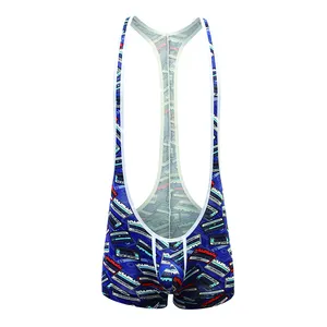 Fashionable Printed fabric men sports underwear One-Piece Hot Sexy Tight mens bodysuit