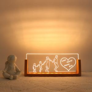 Lumière de nuit en acrylique 3D personnalisée sculptée à l'extérieur avec base en bois, charge USB, cadeau de Noël pour un ami, décoration de chambre - Product Image 5