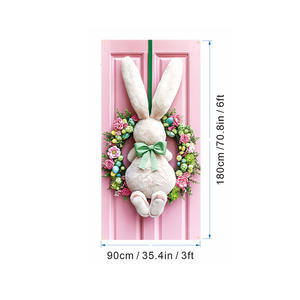 Décoration de porte de fête de Pâques en gros, nouvelle collection, avec lapin tenant des œufs et panneau de bienvenue, fond et drapeaux suspendus - Product Image 6