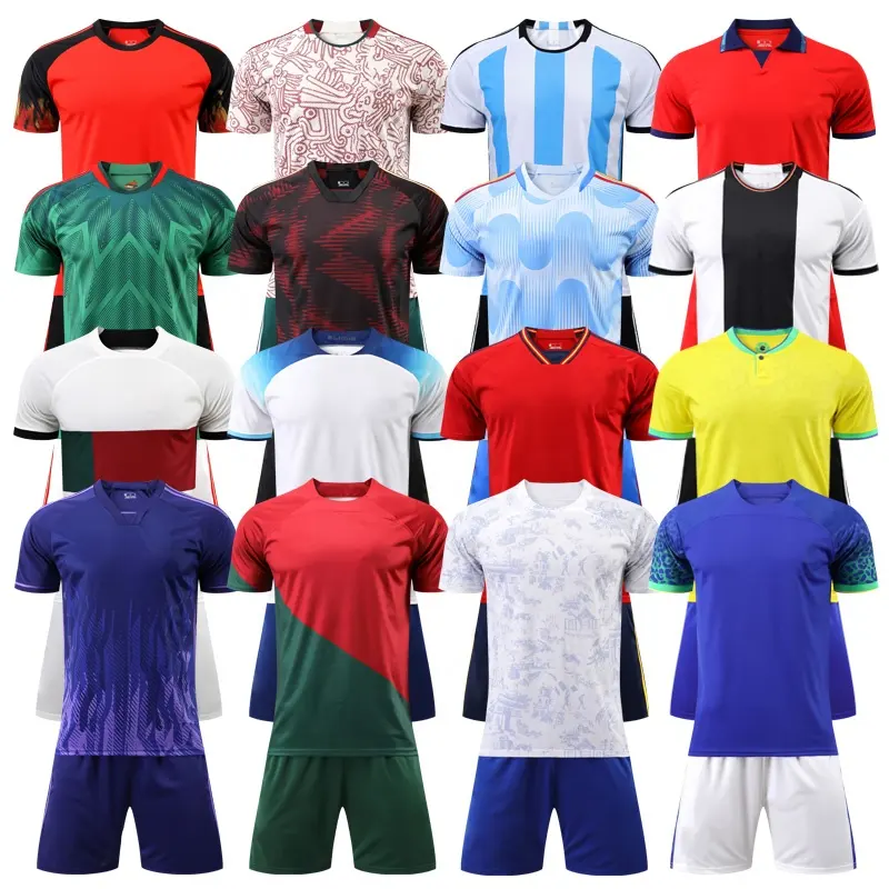 Conjunto de uniforme de futebol para adultos, conjunto de camisas de futebol respiráveis personalizadas com 100% poliéster para homens