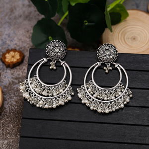 Boucles d'oreilles ethniques rétro géométriques Jhumka pour femmes bijoux indiens fleur couleur or cloche gland boucles d'oreilles pendantes (KER824) - Product Image 2