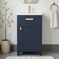 20 pouces. Meuble-lavabo de salle de bain moderne bleu avec un seul lavabo en céramique blanche