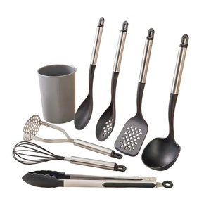 Ensemble de 8 ustensiles de cuisine en nylon avec manche en acier inoxydable, ustensiles de cuisine antiadhésifs avec support - Product Image 1