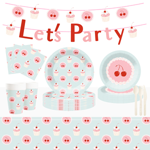 Fournitures de décoration d'anniversaire DAMAI sur le thème des cerises pour baby shower, assiettes en papier jetables, serviettes, ensemble de vaisselle pour fête sur le thème des cerises - Product Image 1