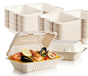 Scatole per Hamburger Usa e Getta Biodegradabili all'Ingrosso, Contenitori per Alimenti 100% Degradabili in Bagassa di Canna da Zucchero con Coperchio - Product Image 1