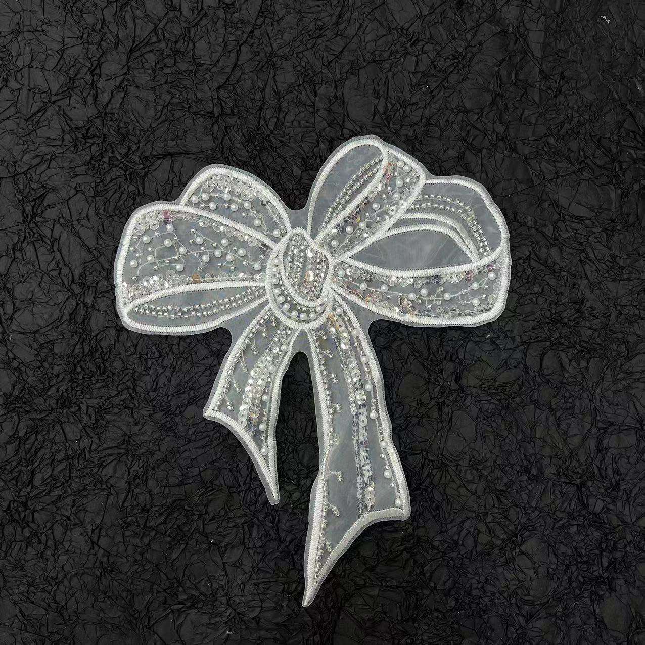 White Lace Bow Embroidered with Sequins Girls main image 2