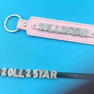 8mm Idol Name <b>Leather</b> Keychains with Rhinestones, Custom PU <b>Leather</b> Letter <b>Keychain</b> - Product Image 3