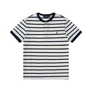 Nouveau style estival de la marque de mode polyvalente, t-shirt décontracté ample à manches courtes RL pour couple homme et femme, à rayures brodées - Product Image 3