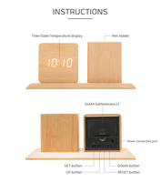Reloj de Escritorio Multifuncional de MDF+PVC con Calendario, Portaplumas, Pantalla LED Digital, Alarma y Temperatura