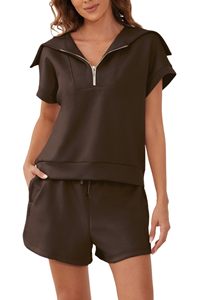 Ensemble Polo et Short Femme Marque Privée, Demi-Zip, Taille Haute, Manches Courtes, Tissu Tricoté Respirant, Tenue Décontractée Streetwear - Product Image 5