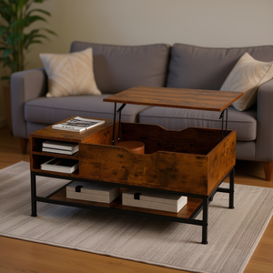 Lift <b>Top</b> Coffee <b>Table</b> <b>Wood</b> Metal Frame Hidden Storage Modern Industrial Design Living Room Furniture - Product Image 2
