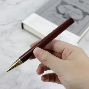 New Classic Ebony Brass Rotary Pen Mouch Embedded with Rosewood Simple Design Logo Gift Ballpoint Pen