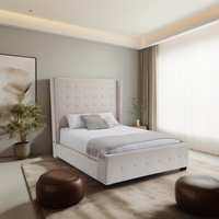 Base de Cama Tapizada de Madera de Diseño Moderno con Cabecero Acolchado, Cama de Tela Suave Tamaño Queen/King para Muebles de Dormitorio