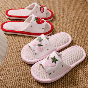 Vente en gros de pantoufles pour filles à semelle souple en EVA, dessus en lin, pantoufles plates de haute qualité, neuves - Product Image 2