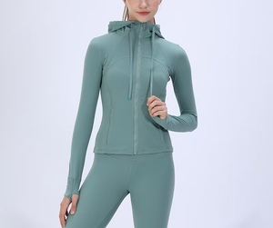 Ensemble de yoga pour femmes, veste à capuche (2 pièces, couleur unie) |   Fermetures éclair à manches longues, respirantes et hautement élastiques pour les sports de plein air - Product Image 2