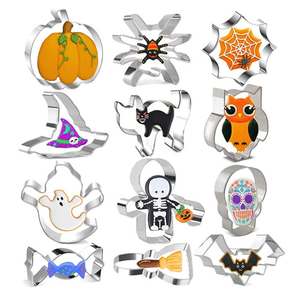 ชุดตัดคุกกี้ฮาโลวีน 12 ชิ้น สแตนเลส 430 แม่พิม<span class=keywords><strong>พ</strong></span>์เค้กฟองดองท์ อุปกรณ์ตัดแป้งบิสกิต เครื่องมือทำขนม DIY - Product Image 1