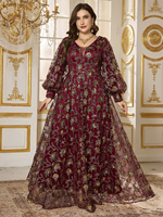 Robe de soirée formelle à manches longues en forme de lanterne à col en V élégante à découpe aléatoire taille plus avec des perles et des paillettes brodées évasée 2025