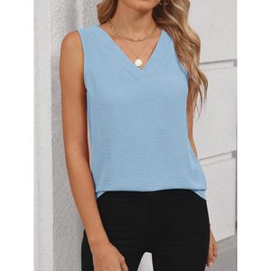 FOXA Women Sleeveless V Neck Chiffon Blouse Breathable Casual Work <b>Top</b> Spring Summer Outfits - Product Image 3