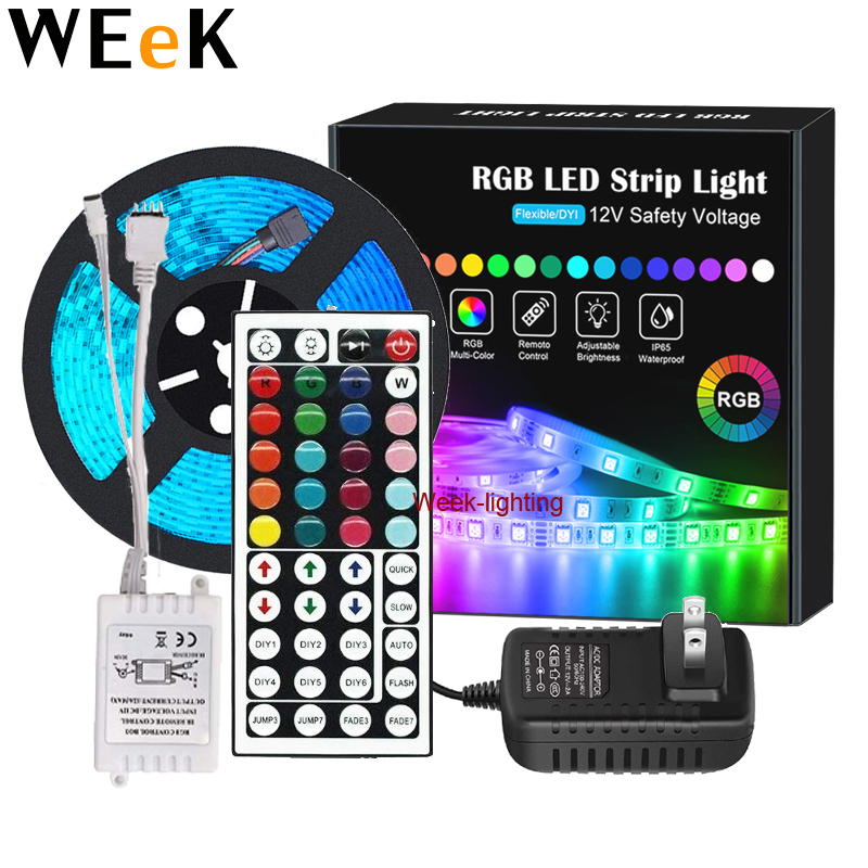 5m Flexible LED Strip Light RGB SMD 5050 DC12V Home Decoration Led tiras Diode Ribbon + Controller EU Plug led Strip Kit