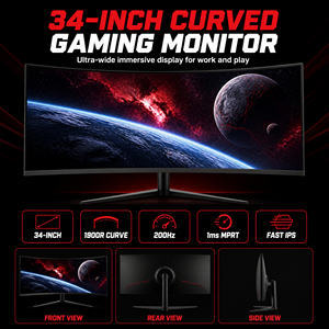 Monitor Curvo de 34 Pulgadas <span class=keywords><strong>WQHD</strong></span> 3440x1440 <span class=keywords><strong>21</strong></span>:<span class=keywords><strong>9</strong></span> Ultra Ancho para Juegos, 200Hz HDR400 FreeSync OEM - Product Image 2