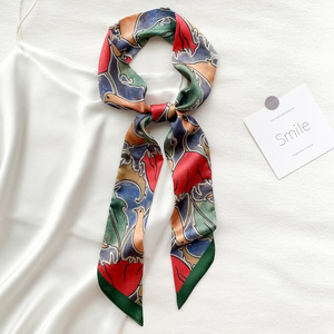 Stile coreano serie di uccelli floreali nastro lungo piccola sciarpa alla moda materiale artistico in poliestere per abbigliamento estivo sul posto di lavoro per le donne - Product Image 3