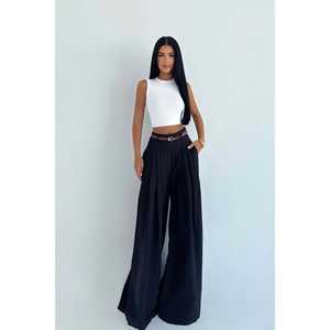 กางเกงขายาวทรงขาบานเอวยางยืดสำหรับผู้หญิงสีดำ แบรนด์ Black Merian ผ้าเนื้อนุ่ม ระบายอากาศได้ดี ไซส์ XL สีวอช - Product Image 4