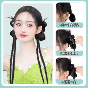 วิกผมถักเปียสำหรับผู้หญิง ทรงหางม้าคู่ สไตล์ Y2K ผมทรงชัทเทิลคอค ลวดทนความร้อนสูง เปียสองเส้น สำหรับสาวๆ - Product Image 5