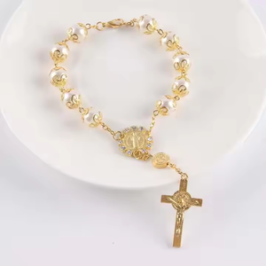 Rosenkranz Armband Katholisch Gold Silber Spitze Glas Imitation Perle Kreuz Armband Kreuz Perlen Armband Rosenkranz - Product Image 3