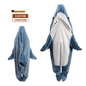 Nhà Máy Bán buôn siêu mềm ấm cúng flannel unisex hoodie chăn mặc cá mập chăn cho trẻ em người lớn Quà Tặng - Product Image 1