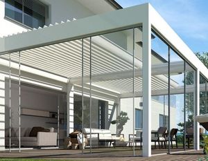 Yeni tasarım su geçirmez geri çekilebilir Louvered alüminyum Powder bahçe mobilyaları toz kaplı çerçeve ile Metal güneşlik - Product Image 1