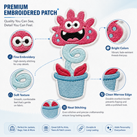 Patch brodé personnalisé motif fleur de dessin animé, applique plante en pot rose pour vêtements, sacs à dos, chapeaux, vente en gros OEM