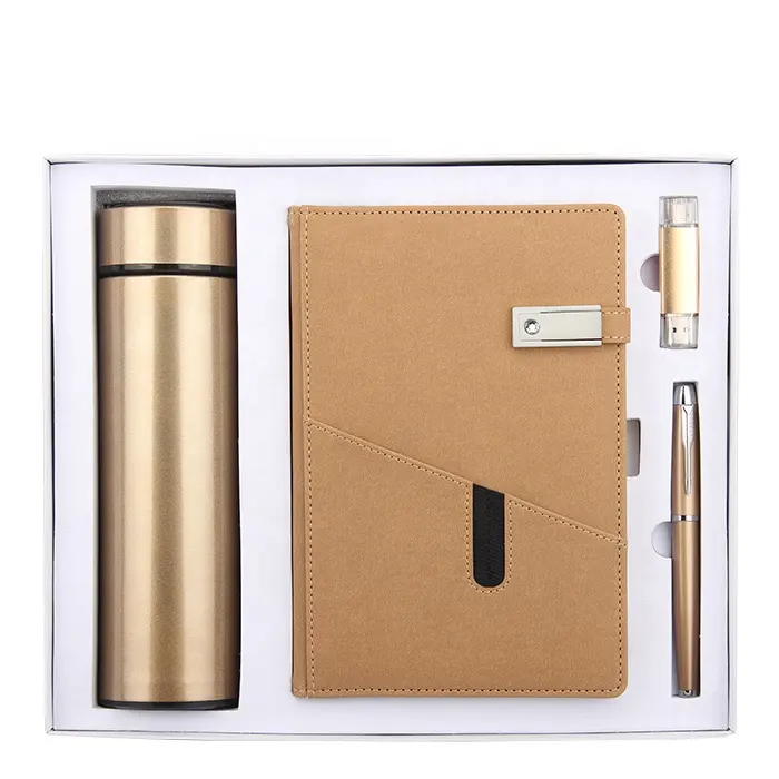 Birthday gift for men custom logo journal gift set 2023 diary with pen and flask a5 leather notebook with usb