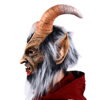 Masque en latex de diable à cornes marron avec fourrure gris-blanc, tendance, effrayant, couvre-visage complet, pour Halloween, festival, cosplay, maison hantée, fête costumée