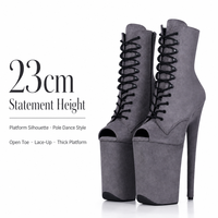 Bottes à lacets respirantes en PU de 23 cm avec bout ouvert et fermeture éclair latérale pour la danse sur barre et les spectacles en boîte de nuit, emballage OEM, vente en gros