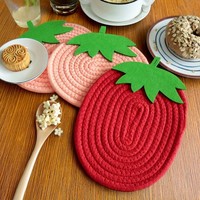 Tapis isolant thermique en corde de coton tressée, série créative fraise-pêche, dessous-de-plat anti-brûlure mignon à thème fruité