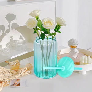 RTS US Warehouse Gradient 16oz Sublimation <strong>Glass</strong> Can Colored Strip Wave <strong>Glass</strong> <strong>Tumbler</strong> With Lid And Straw