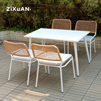 Ensemble de mobilier moderne en plastique fauteuils tissés en osier PVC chaise de salle à manger à cadre en aluminium blanc chaises de jardin en rotin et de patio