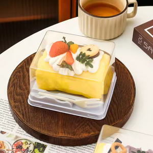Kotak kemasan kue bulat persegi wadah plastik aman makanan dengan garpu plastik transparan untuk makanan penutup keripik kentang jeli - Product Image 2