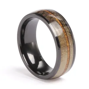 8mm free laser logo comfort fit high quality tungsten natural deer antler ring men rings jewelry