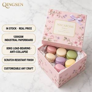 Caja de Regalo Elegante y Lujosa de Cartón Rosa Personalizada con Impresión Offset, Tapa y Base, Rellena de Papel Triturado, para Macarons - Product Image 1