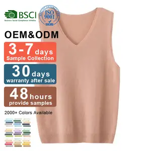 Saf kaşmir 100% kaşmir örme askı dış giyim için kolsuz alt v yaka kaşmir geniş bant Tank Top