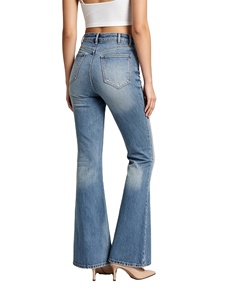 Jean évasé taille mi-haute pour femme, coupe bootcut, en denim stretch délavé bleu clair, style vintage streetwear, coupe slim, pantalon décontracté, grandes tailles - Product Image 3