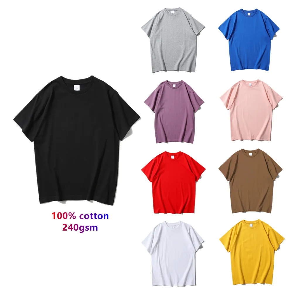 240 Gsm Katoenen T-shirt Kwaliteit T Shirts Katoen Dikke Custom Logo T-shirt 100% Katoen