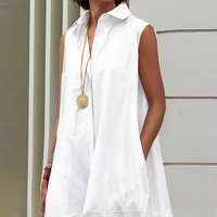 Robe chemise midi ample et décontractée sans manches boutonnée unie à col montant respirante pour l'été