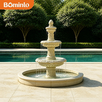 Fontaine de jardin extérieure de luxe en pierre naturelle à 3 niveaux, bassin sculpté à la main en forme de feuille, élément aquatique pour la décoration paysagère des cours de villas