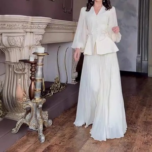 New Women's Solid Color Elegant Long Sleeve Bow Shirt Skirt 2-Piece Set Fashion - Product Image 4